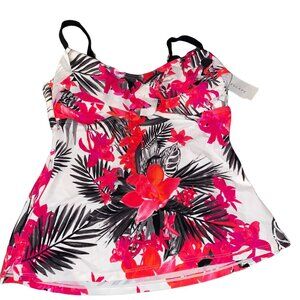 Island Escape Tankini Swim Top Size 6 White Pink Red Floral Womens Flowers Leaf